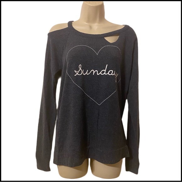 NWT CHASER DARK GRAY DECONSTRUCTED HEART SUNDAY SWEATSHIRT M - Picture 3 of 9